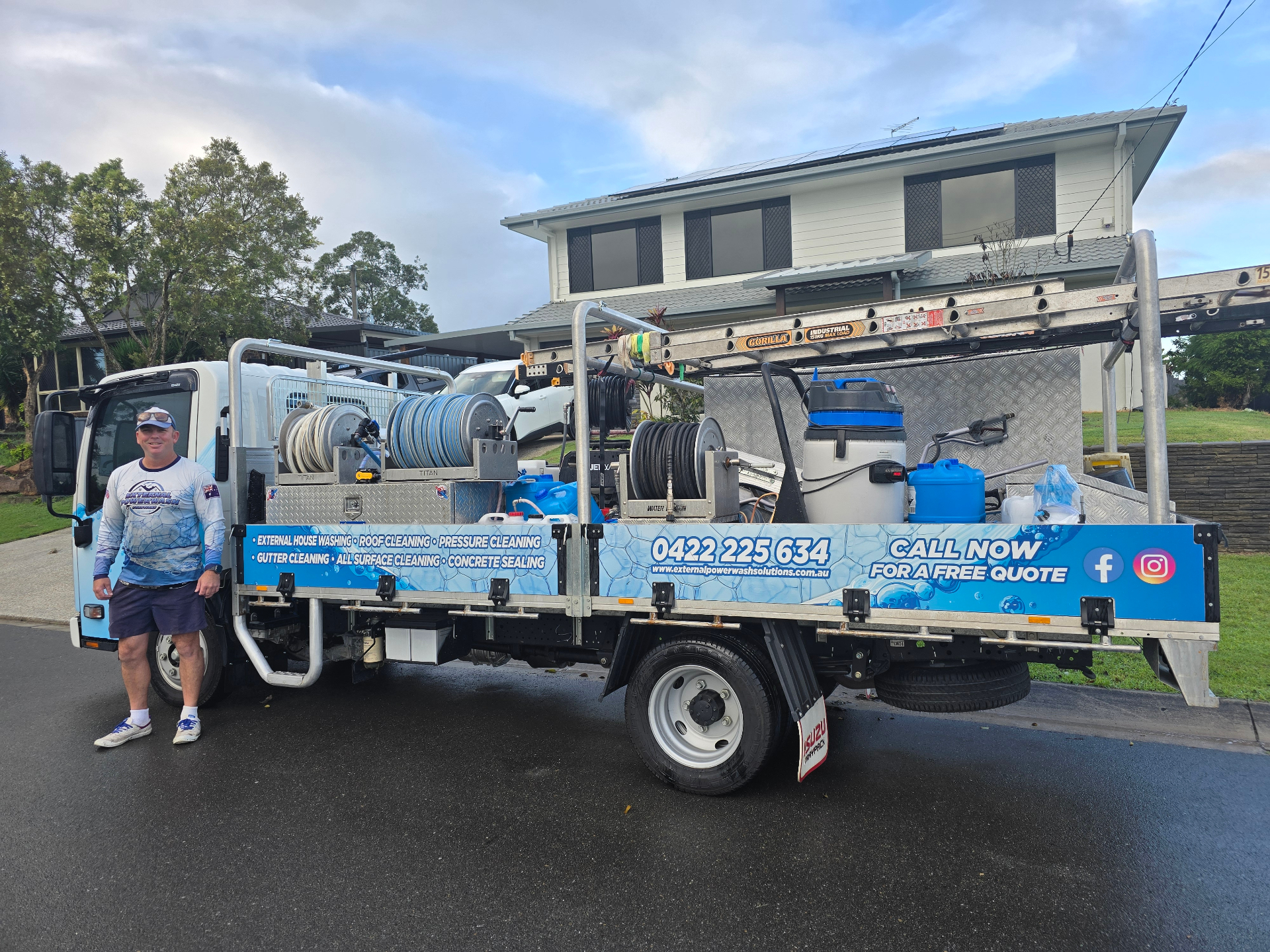 Grant and the External Powerwash Solutions truck — pre-sale cleaning specialists across South East Queensland
