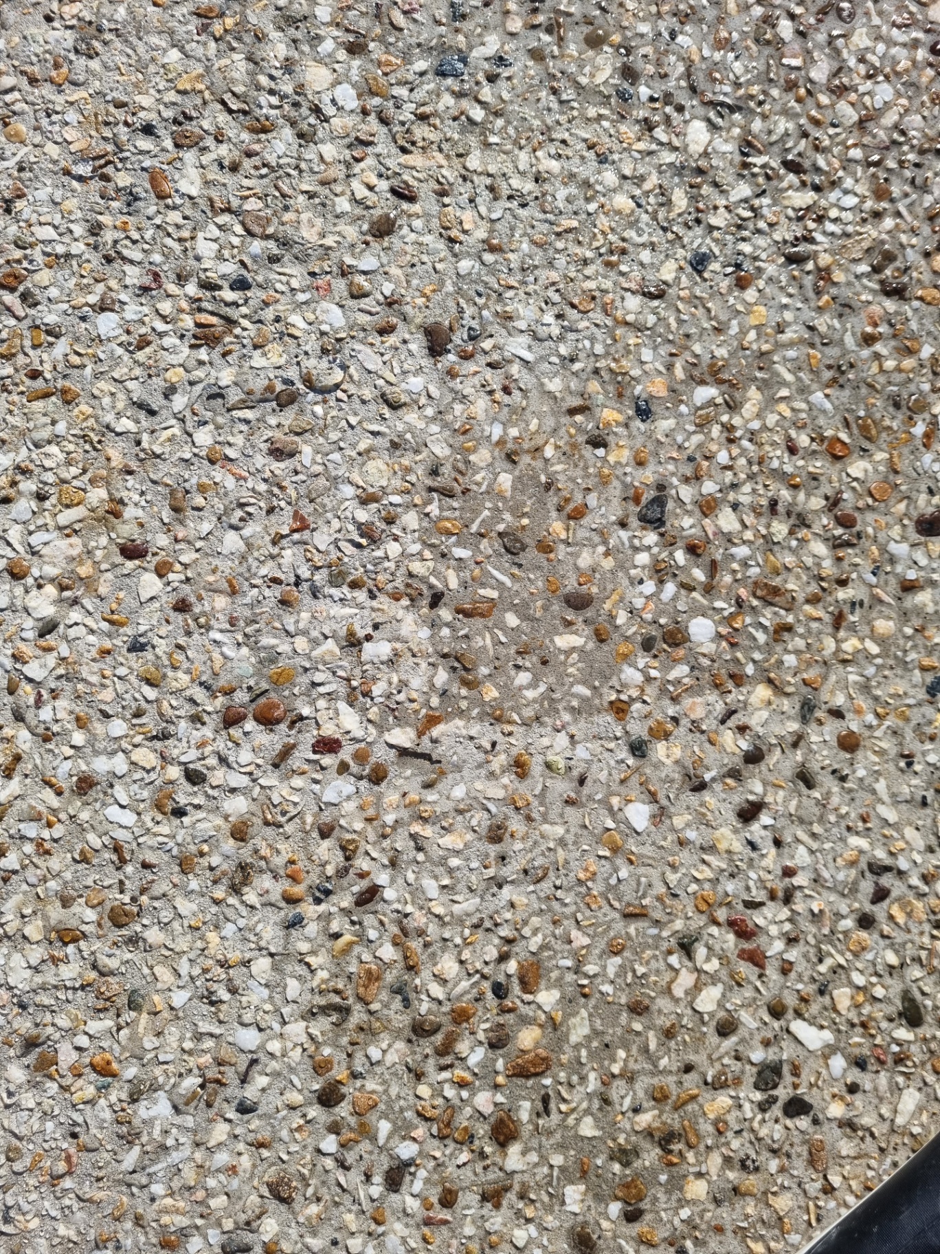 Exposed aggregate concrete after professional colour sealing — surface restored